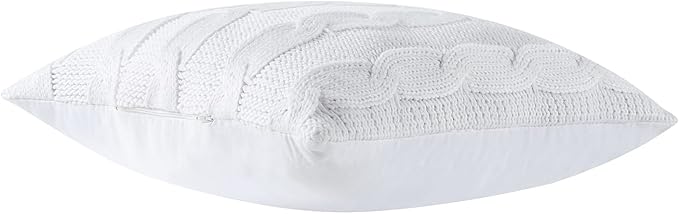 Indigo Ink Off-White Cable Knit Decorative Pillow - 20" x 20" | Square Throw Cushion for Couch, Chair, Bed | Textured Knitted Cover | Cozy Classic Home Decor | Soft Plush Filling | Panther Collection