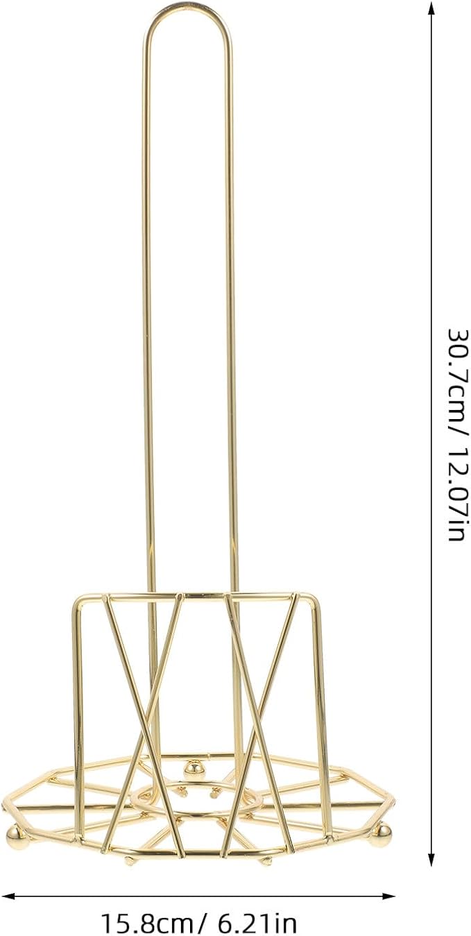 Freestanding Paper Towel Holder Iron Stand Kitchen Roll Paper Shelf Gold Metal Countertop Tissue Rack for Home and Commercial Use