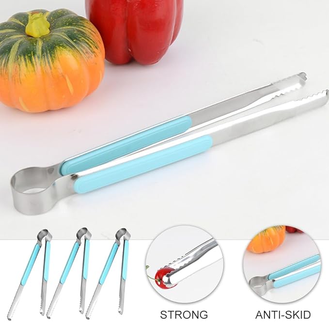 3pcs Stainless Steel Kitchen Tongs Set - 6 Inch Portable Food Serving Clips, Ideal for BBQ, Cooking, and Serving Appetizers, Non-Slip Grip