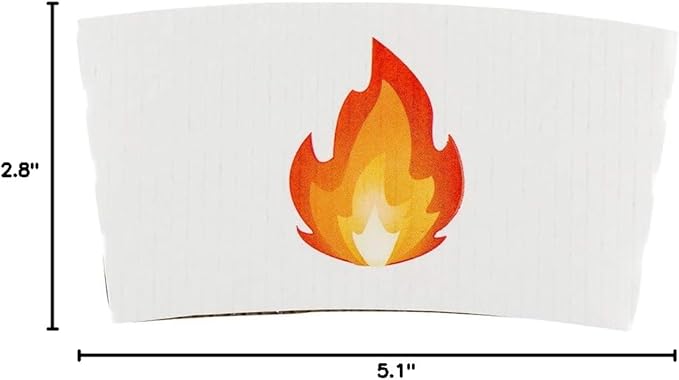 Restaurantware SLEEVES ONLY: Restpresso 5.1 x 2.8 Inch Coffee Cup Sleeves 50 Corrugated Hot Cup Sleeves - Fire Emoji Heat-Tolerant White Paper Disposable Coffee Sleeves Secure Grip (Pack of 2)