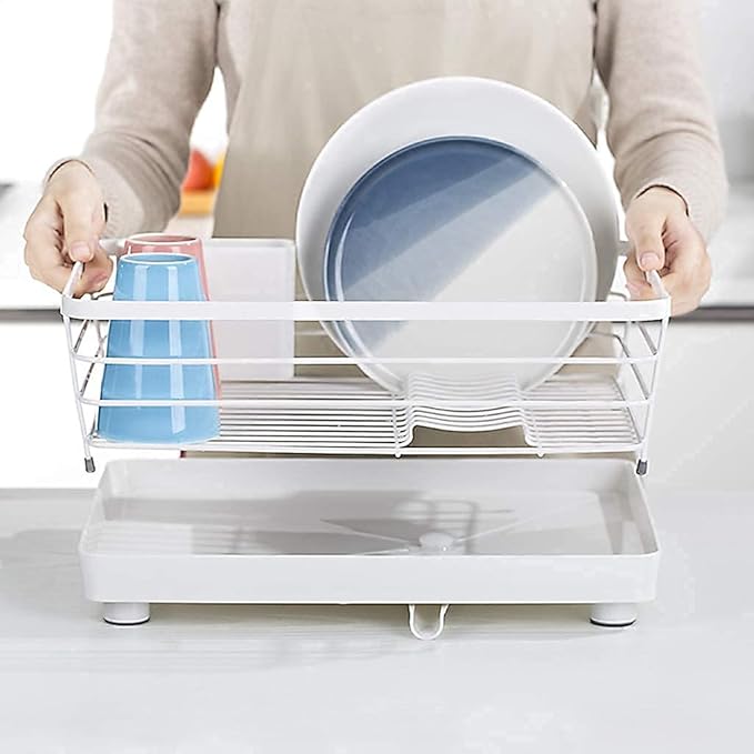 Anti Rust Dish Drainer Rack Drainer with Removable Drain Board and Swivel Spout Chopsticks Cutlery Holder for Kitchen Sink and Counter at Household Cutlery Basket Drain Shelf