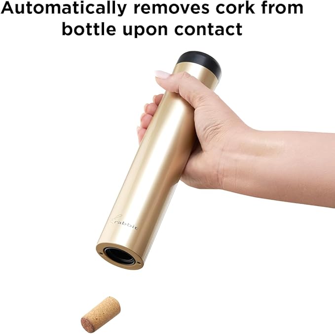 Rabbit Electric Wine Opener, Automatic Corkscrew with Built-In Foil Cutter, Removes Cork in Seconds, Gold