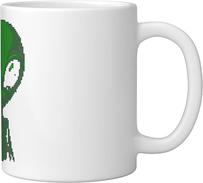 Art Alien Peace Sign UFO Ceramic Mug, White
