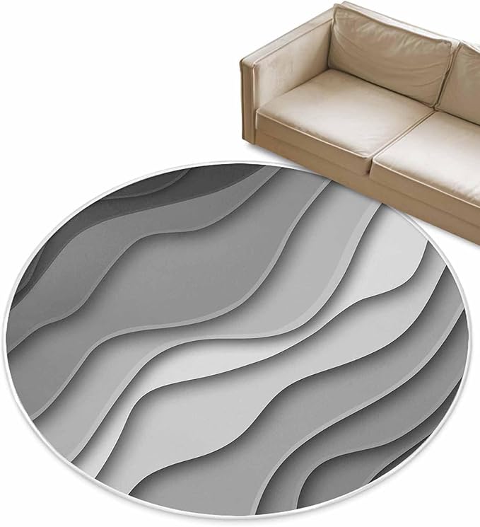 Round Area Rug,Gray Stripe Gradient Color Block Water Ripple Circle Living Room Rug Non-Slip Rugs Indoor Carpet,Ombre Abstract Geometric Art Soft Comfort Rugs for Bedroom KidsRoom Nursery