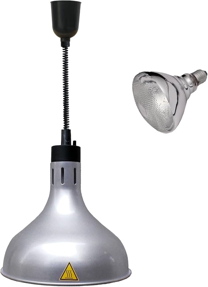 KOUDA Commercial Food Warmer Lights Telescopic Heating Lamps for Buffet Kitchen Restaurant (Dia.29cm,Adjustable Height.60-150cm) (Silver)