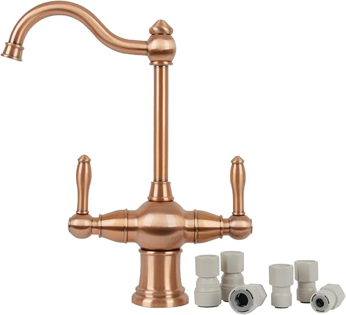 Akicon Two-Handles Copper Drinking Water Filter Faucet, Dual Lever Hot and Cold Water Faucet for Instant Hot Water Tank Dispenser & Filtration System (Classical Style)