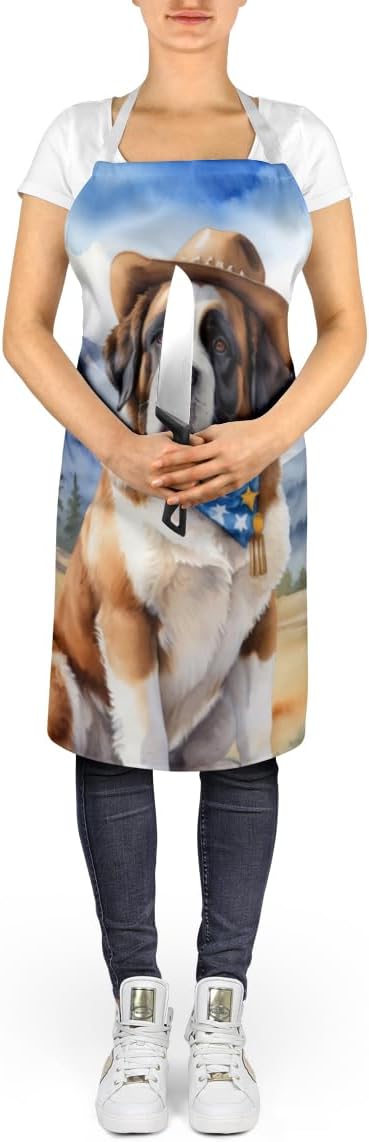 Caroline's Treasures Saint Bernard Cowboy Welcome Apron Cooking Kitchen Server Baking Crafts Gardening for Adult Women Men, Unisex, Large, Multicolor