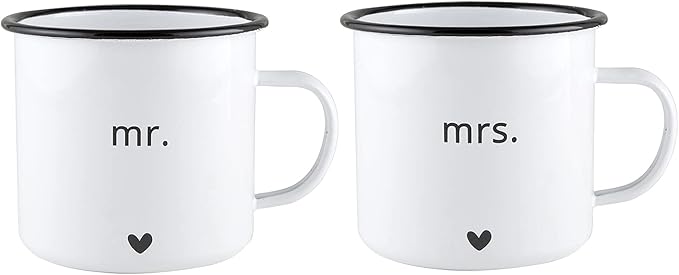 Santa Barbara Design Studio Wedding Enamelware Coffee Mugs, Set of 2, Mr. and Mrs.