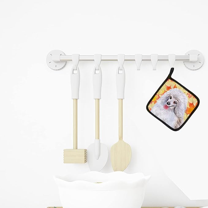 Caroline's Treasures BB9944PTHD Medium White Poodle Fall Pair of Pot Holders, Yellow Kitchen Heat Resistant Pot Holders Sets Oven Hot Pads for Cooking Baking BBQ, 7 1/2 x 7 1/2