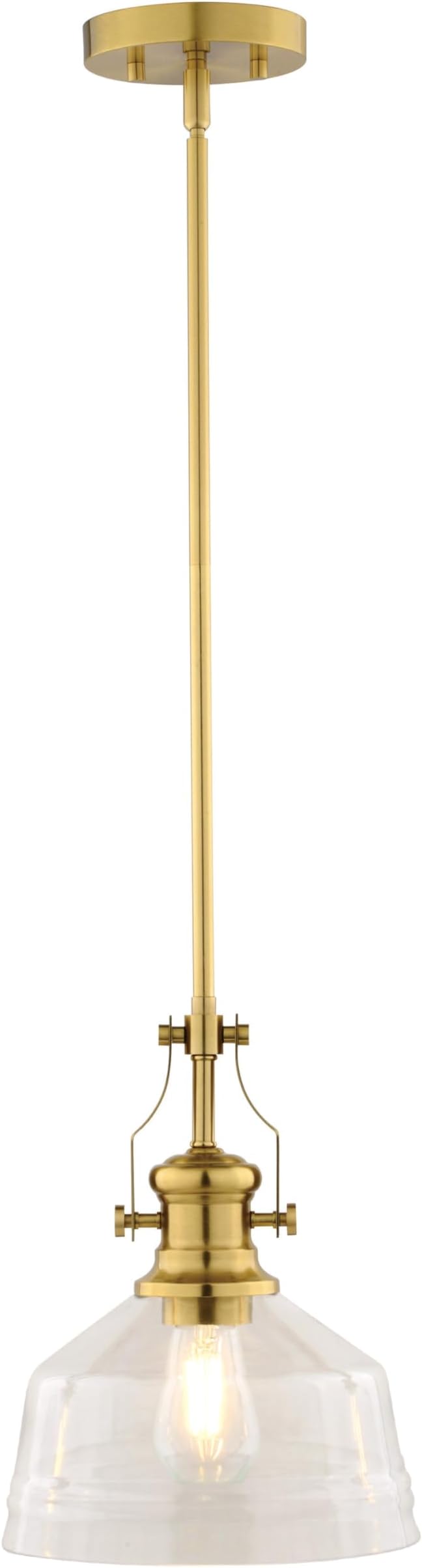 VAXCEL Beloit Brushed Gold Farmhouse Mini Pendant Ceiling Light with Clear Glass Shade, Adjustable Height Fixture Perfect for Kitchen Islands, Dining Rooms, or Living Spaces, LED Compatible, Dimmable
