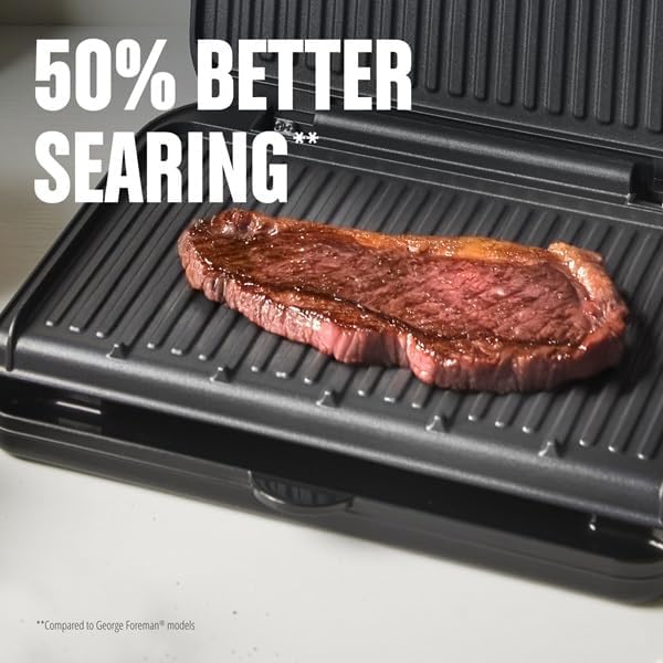 George Foreman Family-Size Grill & Panini Press, Nonstick Ceramic Coating, Fat-Removing Slope, Adjustable Angle, Indoor/Outdoor Use