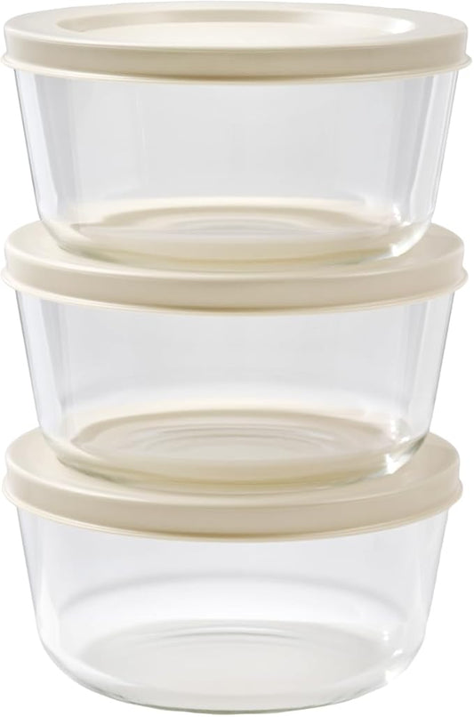 DURA LIVING Borosilicate Glass Food Containers - 6 Piece Set (2 cup) - Premium Storage Solution Microwave & Dishwasher Safe, BPA-Free Lids, White