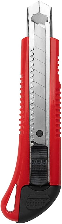 Handy Tek 6.5 Inch Utility Knives, 4 Anti-Slip Box Knives - Heavy Duty, Retractable, Red Plastic Box Cutters, Built-In Lock, Sharp Blade - Restaurantware