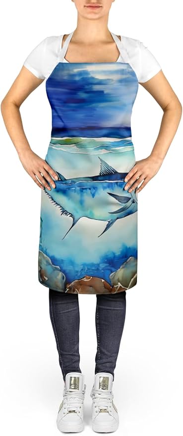 Caroline's Treasures Bluefin Tuna Apron Cooking Kitchen Server Baking Crafts Gardening for Adult Women Men, Unisex, Large, Multicolor