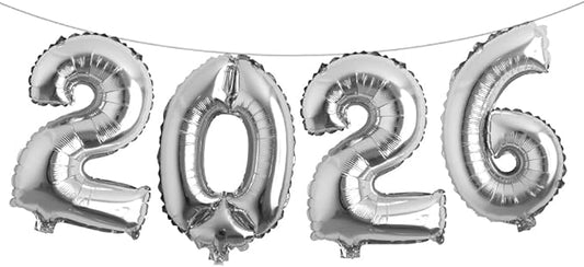 16 Inch 2026 Balloons Number 2026 Foil Balloons for New Years Eve Party Supplies Anniversary Party Graduation Decorations Home Office Decoration (2026 Silver)