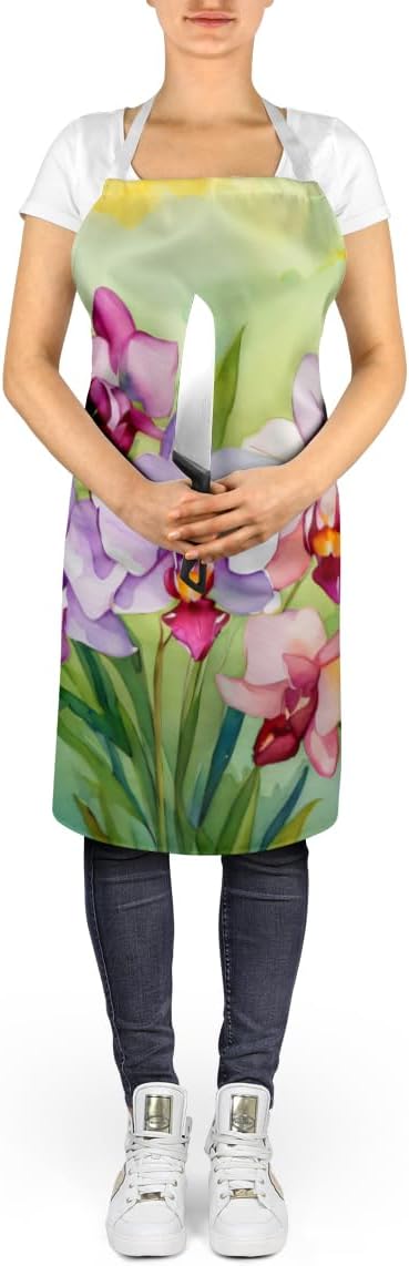 Caroline's Treasures Orchids in Watercolor Apron Cooking Kitchen Server Baking Crafts Gardening for Adult Women Men, Unisex, Large, Multicolor