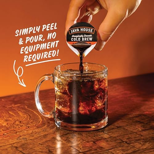 JAVA HOUSE Dark Roast Sumatran Cold Brew Capsules, 1.35 Fluid Ounces (6 Count) Peel and Pour, TSA Approved, Travel Friendly Cold Brew, Hot or Iced, Instant Coffee Concentrate