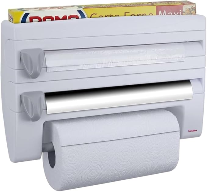 Metaltex 254410 Roll-n-Roll 4-in-1 Kitchen Roll Holder Dispenser, White, 39 x 10 x 25 cm.