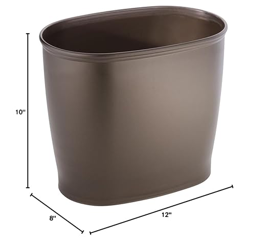 iDesign Slim Plastic Bathroom Trash Can, Small Garbage Bin for Bedroom, Office, Desk, Dorm, Bronze (Pack of 2)