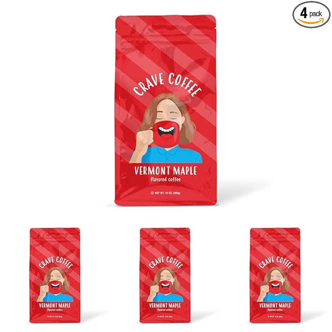 Crave Beverages Flavored Ground Coffee Bag, Vermont Maple – Flavorful and Fun Brew, Made with 100% Arabica Beans - Flavor Enhanced, 10 Oz (Pack of 4)