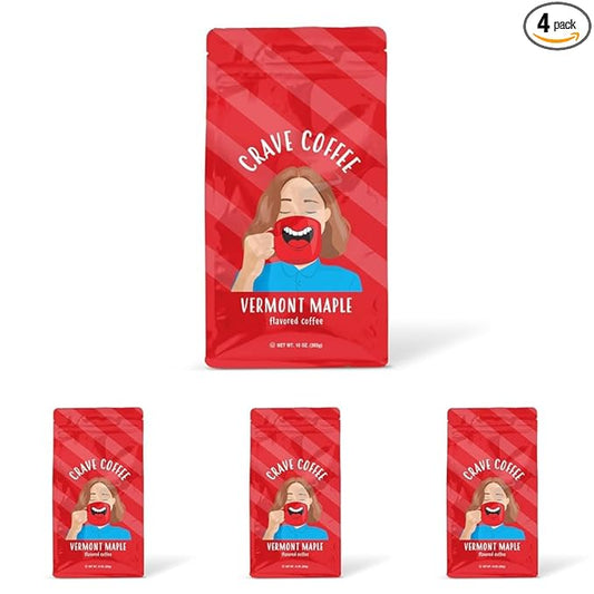 Crave Beverages Flavored Ground Coffee Bag, Vermont Maple – Flavorful and Fun Brew, Made with 100% Arabica Beans - Flavor Enhanced, 10 Oz (Pack of 4)