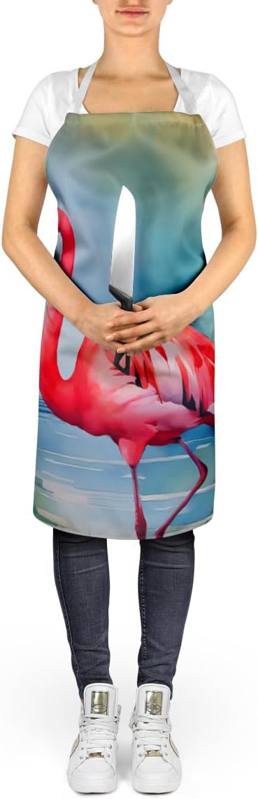 Caroline's Treasures Flamingo Apron Cooking Kitchen Server Baking Crafts Gardening for Adult Women Men, Unisex, Large, Multicolor