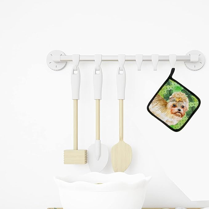 Caroline's Treasures BB9842PTHD Morkie St Patrick's Pair of Pot Holders, Green Kitchen Heat Resistant Pot Holders Sets Oven Hot Pads for Cooking Baking BBQ, 7 1/2 x 7 1/2