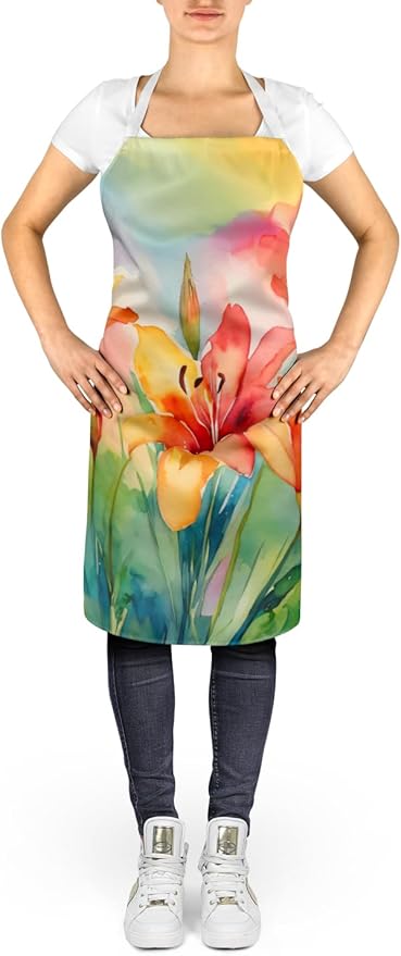 Caroline's Treasures Lilies in Watercolor Apron Cooking Kitchen Server Baking Crafts Gardening for Adult Women Men, Unisex, Large, Multicolor