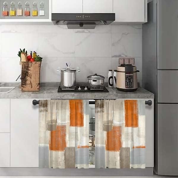 MCALK Beige Kitchen Curtains Tiers Set 2 Piece for Windows Orange Kitchen Window Curtains Set,Modern Abstract Art Valances for Living Room(24" Tiers Set)