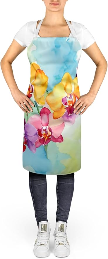 Caroline's Treasures Orchids in Watercolor Apron Cooking Kitchen Server Baking Crafts Gardening for Adult Women Men, Unisex, Large, Multicolor