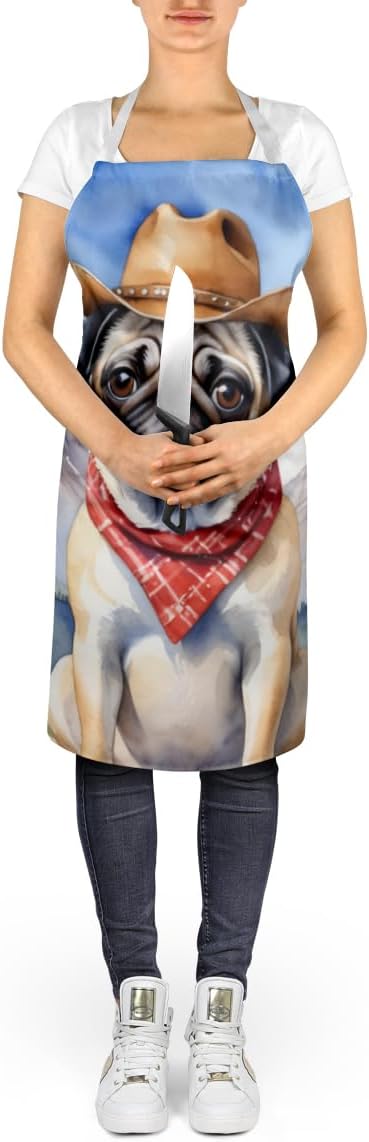 Caroline's Treasures Pug Cowboy Welcome Apron Cooking Kitchen Server Baking Crafts Gardening for Adult Women Men, Unisex, Large, Multicolor
