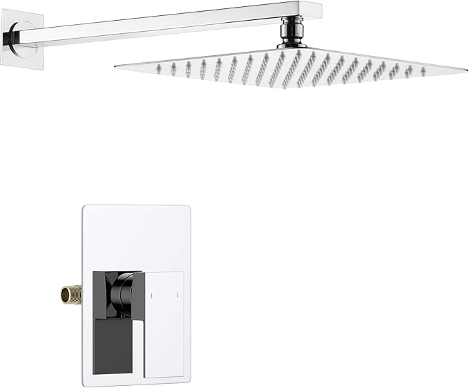 KIBI Cube Bathroom Shower System | Single Function Wall Mounted Shower Faucet Set for Bathroom with Solid Brass Pressure Balanced Construction (Chrome) (KSF411)
