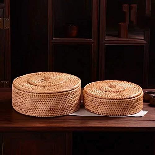 Hand-woven Basket Primary Colours Simple retro Rattan Storage Boxes with lids Jewelry Tea set Storage Boxes Household items (small)