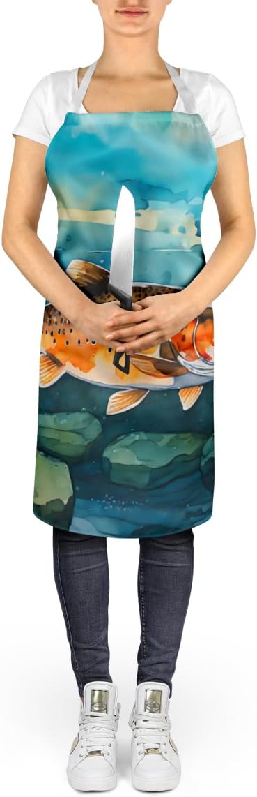 Caroline's Treasures Brown Trout Apron Cooking Kitchen Server Baking Crafts Gardening for Adult Women Men, Unisex, Large, Multicolor