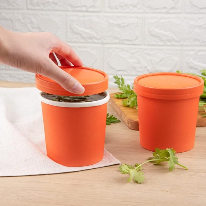 Restaurantware-LIDS ONLY: Bio Tek Lids For 8/12 Ounce Soup Containers, 200 Vented Lids For Paper Soup Containers - Soup Cups Sold Separately, Microwavable, Orange Paper Lids, Hot And Cold Foods