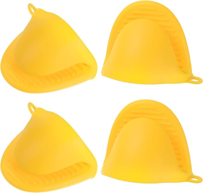 HARFINGTON 4pcs Thickened Mini Oven Gloves, Heat Resistant Silicone Oven Mitts Finger Pinch Grips Pot Holder for Kitchen, Cooking, Baking, BBQ Heat Resistant Gloves, Yellow