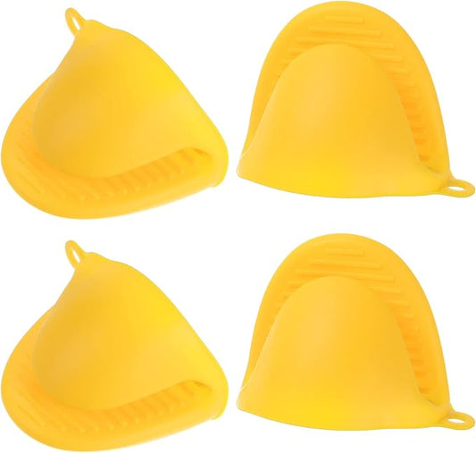 HARFINGTON 4pcs Thickened Mini Oven Gloves, Heat Resistant Silicone Oven Mitts Finger Pinch Grips Pot Holder for Kitchen, Cooking, Baking, BBQ Heat Resistant Gloves, Yellow