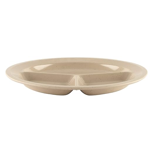 G.E.T. Heavy-Duty 3 Compartment Plastic Divided Compartment Plates, Deep Sided, 11", Sandstone (Set of 12)