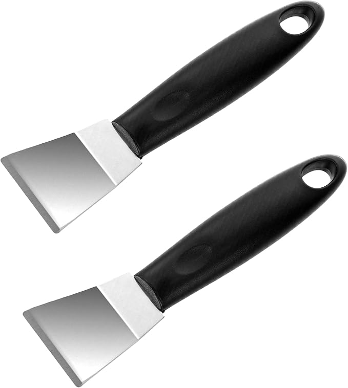 2Pack Metal Small Scraper Stainless Steel Cleaning Scraper Griddle Tool Oven Scrapers Tool Grill Induction Hob Stoves Scrapers Stiff Grill Pan Spatula for Kitchen Cleaning Wallpaper Outdoor BBQ