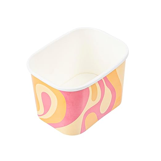 Restaurantware Paper Cups 50 Count 12 Ounce Square Disposable Ice Cream Containers, Leak-Resistant Paper Dessert To Go Cups, Hot And Cold Food, Durable Tropical Twist Design
