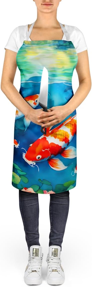 Caroline's Treasures Koi Fish Apron Cooking Kitchen Server Baking Crafts Gardening for Adult Women Men, Unisex, Large, Multicolor