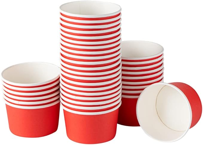 Coppetta 5-Ounce Dessert Cups, 50 Disposable Ice Cream Cups - Lids Sold Separately, Sturdy, Red Paper Frozen Yogurt Bowls, For Hot And Cold Foods, Perfect For Gelato Or Mousse - Restaurantware