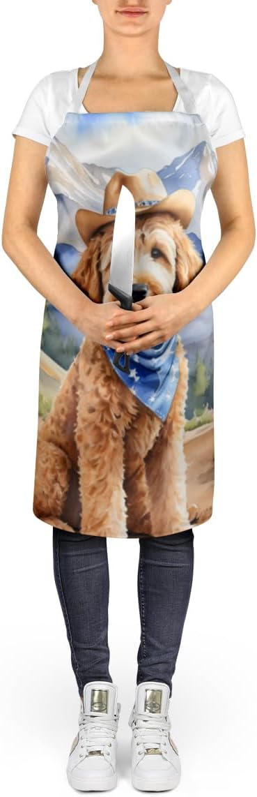 Caroline's Treasures Goldendoodle Cowboy Welcome Apron Cooking Kitchen Server Baking Crafts Gardening for Adult Women Men, Unisex, Large, Multicolor