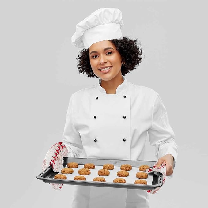 Mxocom Baseball Background Silicone Oven Mitts and Pot Holders Sets BBQ Gloves for Kitchen,Cooking,Baking,Grilling