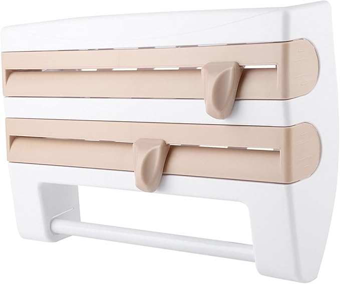 Kitchen Tool Cling Film Cut Wall Mount Storage Rack, Elegant and Convenient Paper Towel Holder for Modern Kitchen, Suitable for Foil Film Storage (Khaki)