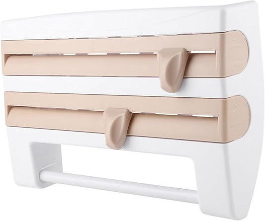Kitchen Tool Cling Film Cut Wall Mount Storage Rack, Elegant and Convenient Paper Towel Holder for Modern Kitchen, Suitable for Foil Film Storage (Khaki)