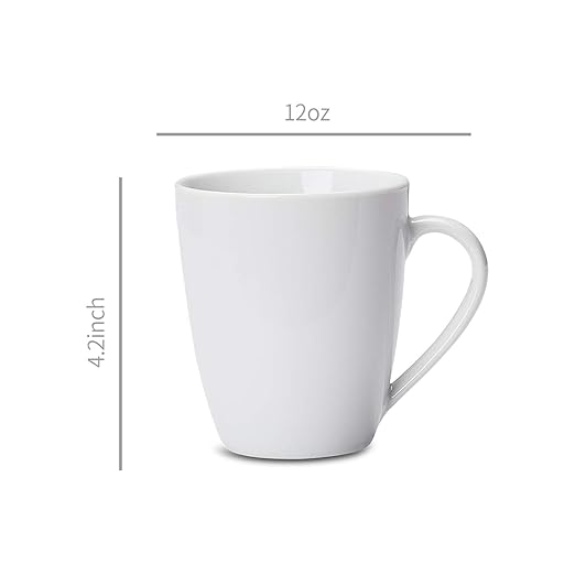 Amazon Basics Porcelain Heat Resistant Coffee Mugs, Microwave and Oven Safe, 12 oz, White, 12 Count