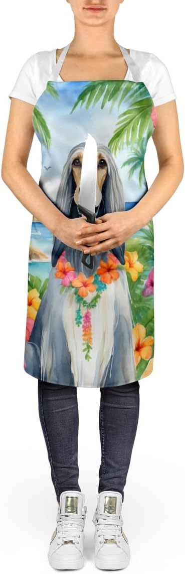 Caroline's Treasures Afghan Hound Luau Apron Cooking Kitchen Server Baking Crafts Gardening for Adult Women Men, Unisex, Large, Multicolor