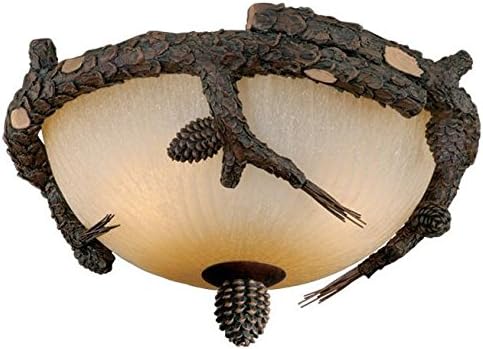 VAXCEL 2L LED Bronze Rustic Pinecone Wood Semi Flush Ceiling Light or Fan Light Kit