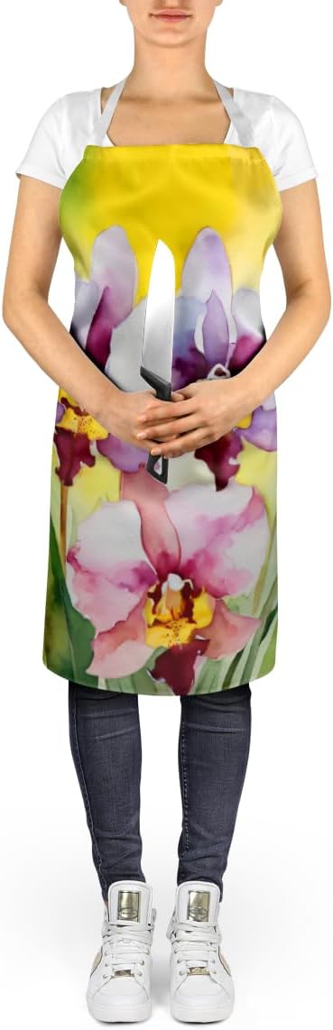 Caroline's Treasures Orchids in Watercolor Apron Cooking Kitchen Server Baking Crafts Gardening for Adult Women Men, Unisex, Large, Multicolor